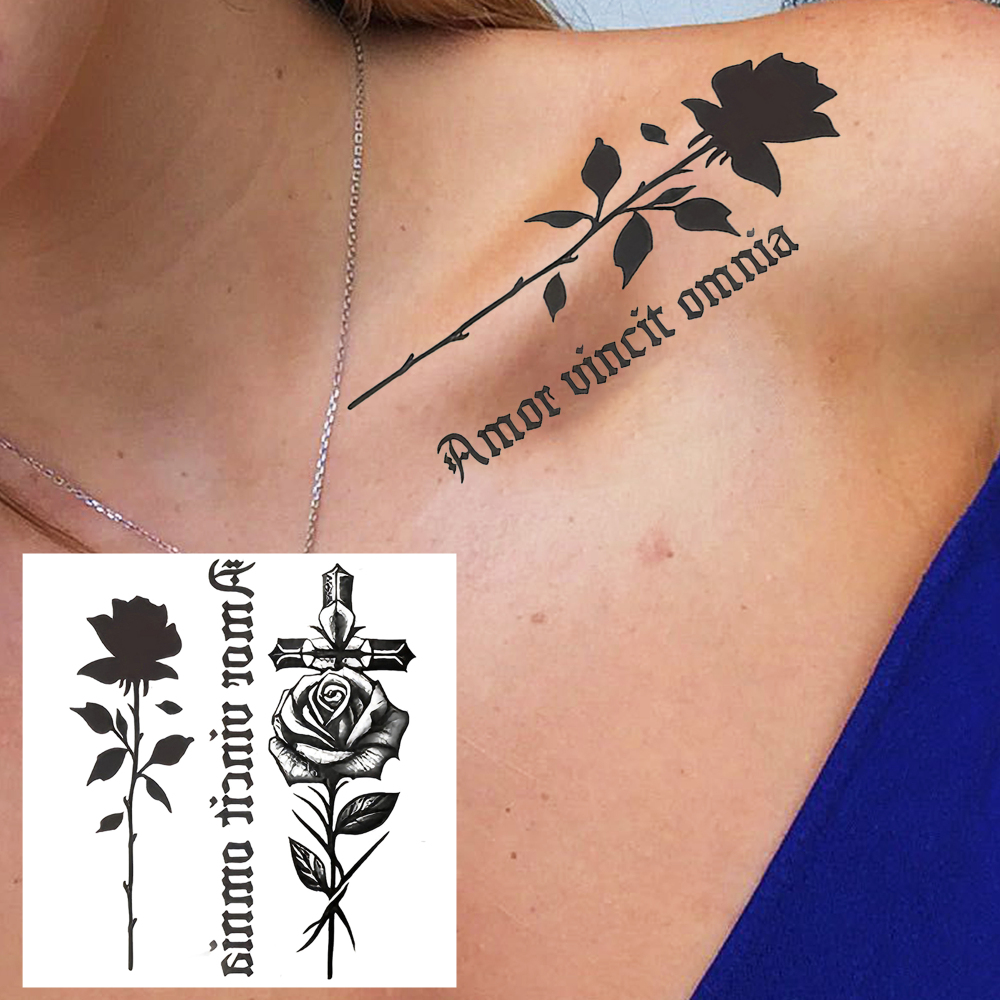 1 Sheet Rose Temporary Tattoos For Women Men Adults Hands Finger Foot Neck Clavicle Legs Forearm Shank Arm Body Art Makeup, Semi Permanent Temp Fake Tattoo Stickers Waterproof Long Lasting Realistic Tatoos For Festival Party Accessory
