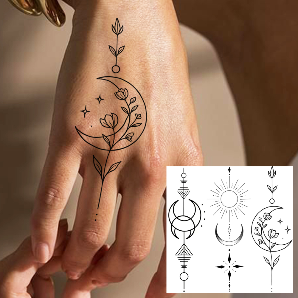 1 Sheet Moon Temporary Tattoos For Women Men Adults Hands Finger Foot Neck Clavicle Legs Forearm Shank Arm Body Art Makeup, Semi Permanent Temp Fake Tattoo Stickers Waterproof Long Lasting Realistic Tatoos For Festival Party Accessory
