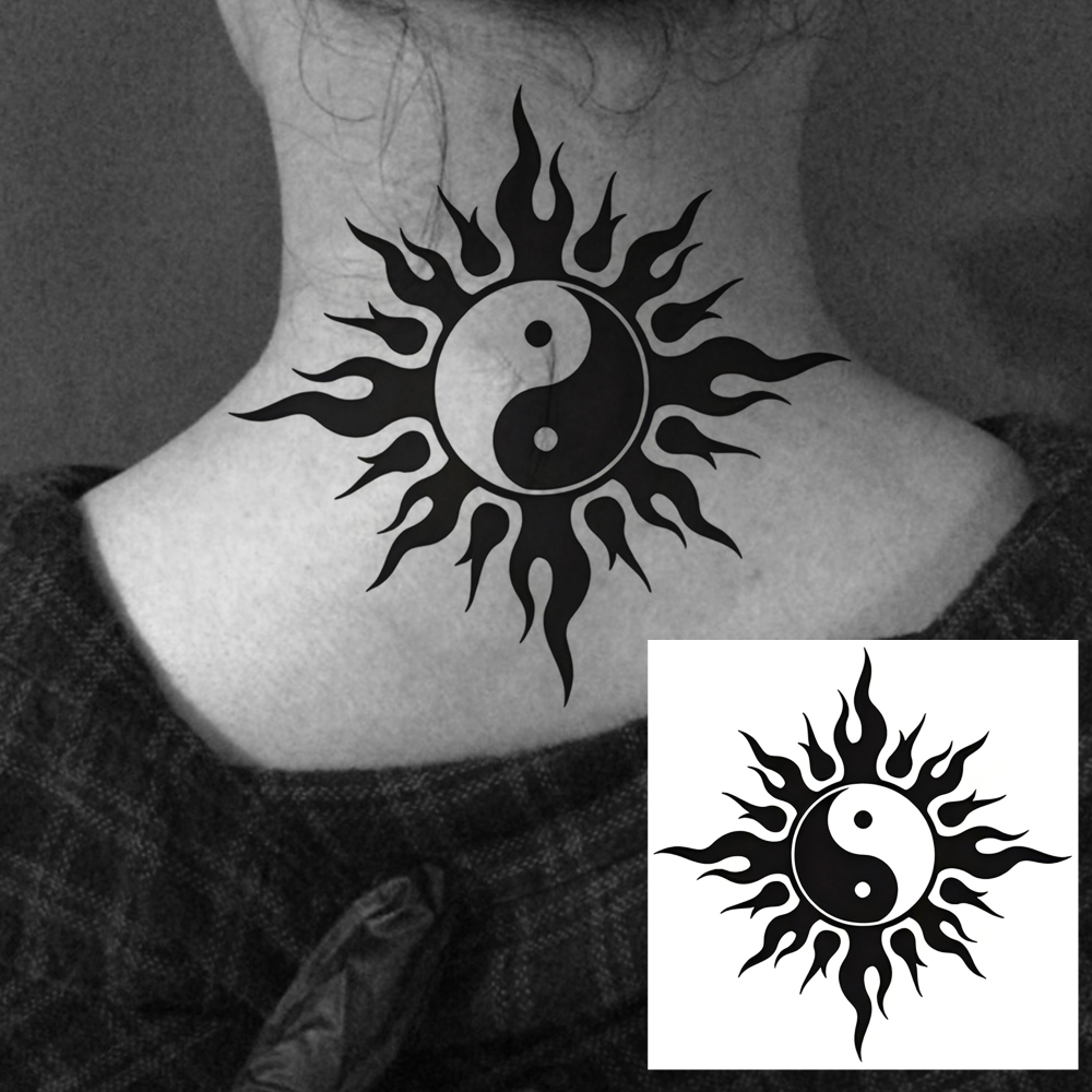 1 Sheet Tai Chi Temporary Tattoos For Women Men Adults Hands Finger Foot Neck Clavicle Legs Forearm Shank Arm Body Art Makeup, Semi Permanent Temp Fake Tattoo Stickers Waterproof Long Lasting Realistic Tatoos For Festival Party Accessory