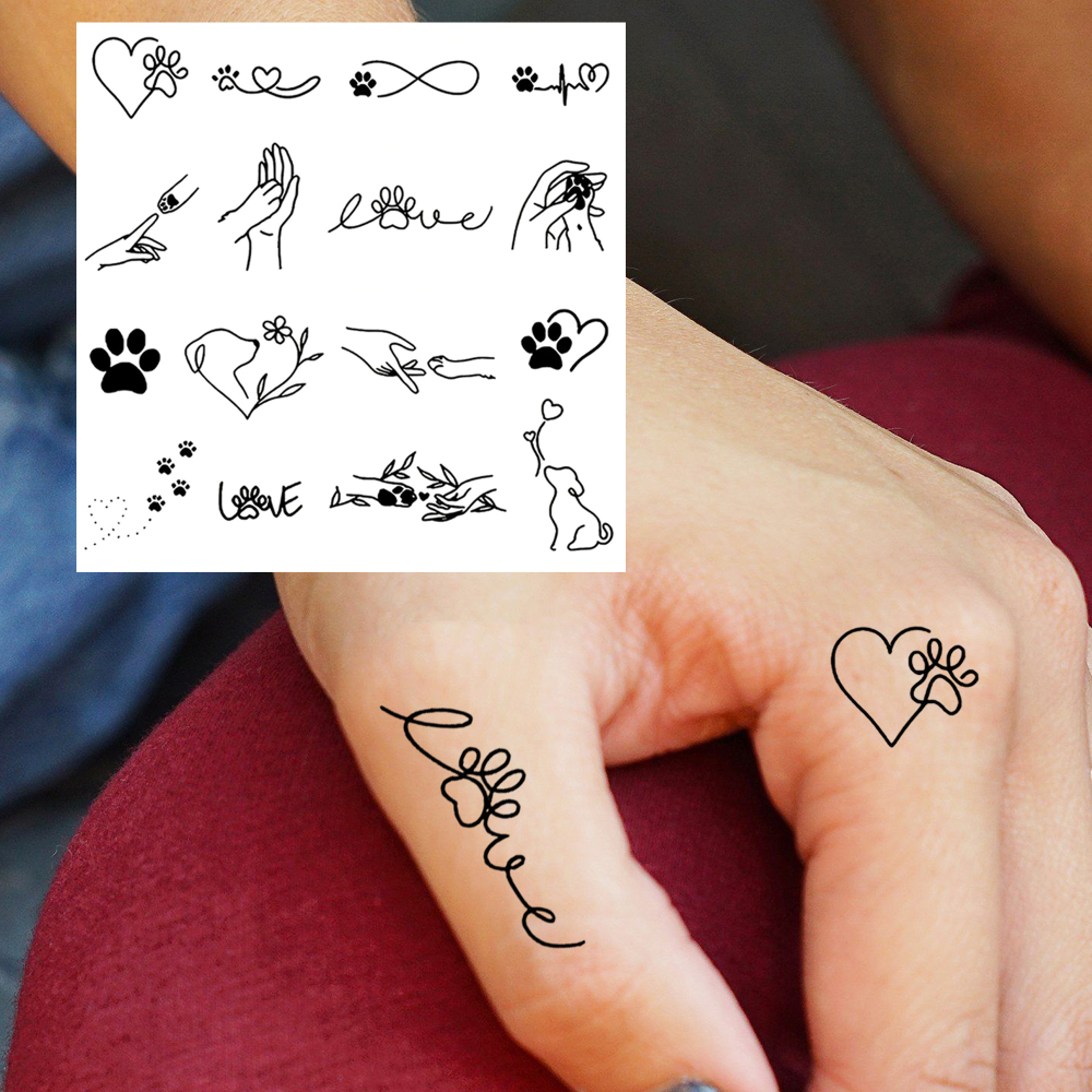 1 Sheet Paw Family Temporary Tattoos For Women Men Adults Hands Finger Foot Neck Clavicle Legs Forearm Shank Arm Body Art Makeup, Semi Permanent Temp Fake Tattoo Stickers Waterproof Long Lasting Realistic Tatoos For Festival Party Accessory