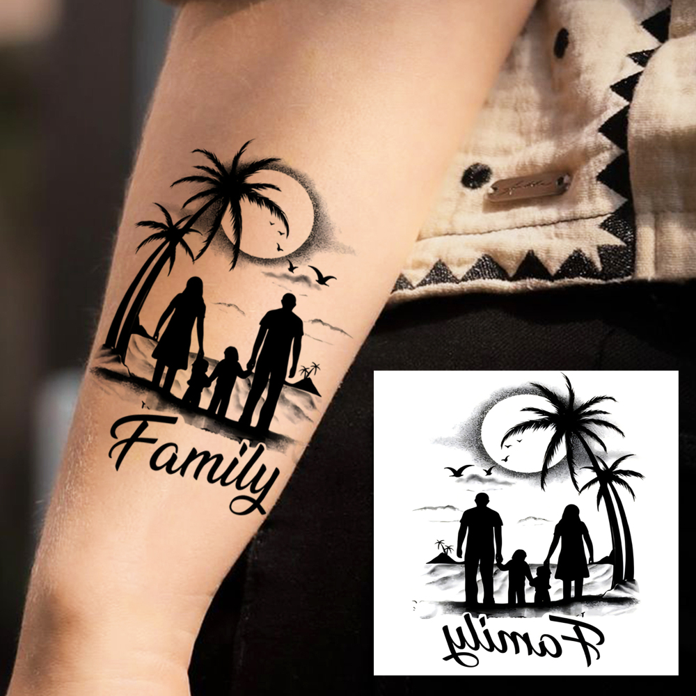 1 Sheet Family Temporary Tattoos For Women Men Adults Hands Finger Foot Neck Clavicle Legs Forearm Shank Arm Body Art Makeup, Semi Permanent Temp Fake Tattoo Stickers Waterproof Long Lasting Realistic Tatoos For Festival Party Accessory