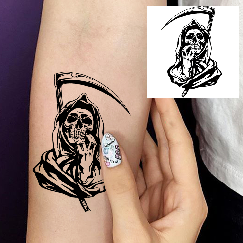 1 Sheet Skull Halloween Temporary Tattoos For Women Men Adults Hands Finger Foot Neck Clavicle Legs Forearm Shank Arm Body Art Makeup, Semi Permanent Temp Fake Tattoo Stickers Waterproof Long Lasting Realistic Tatoos For Festival Party Accessory