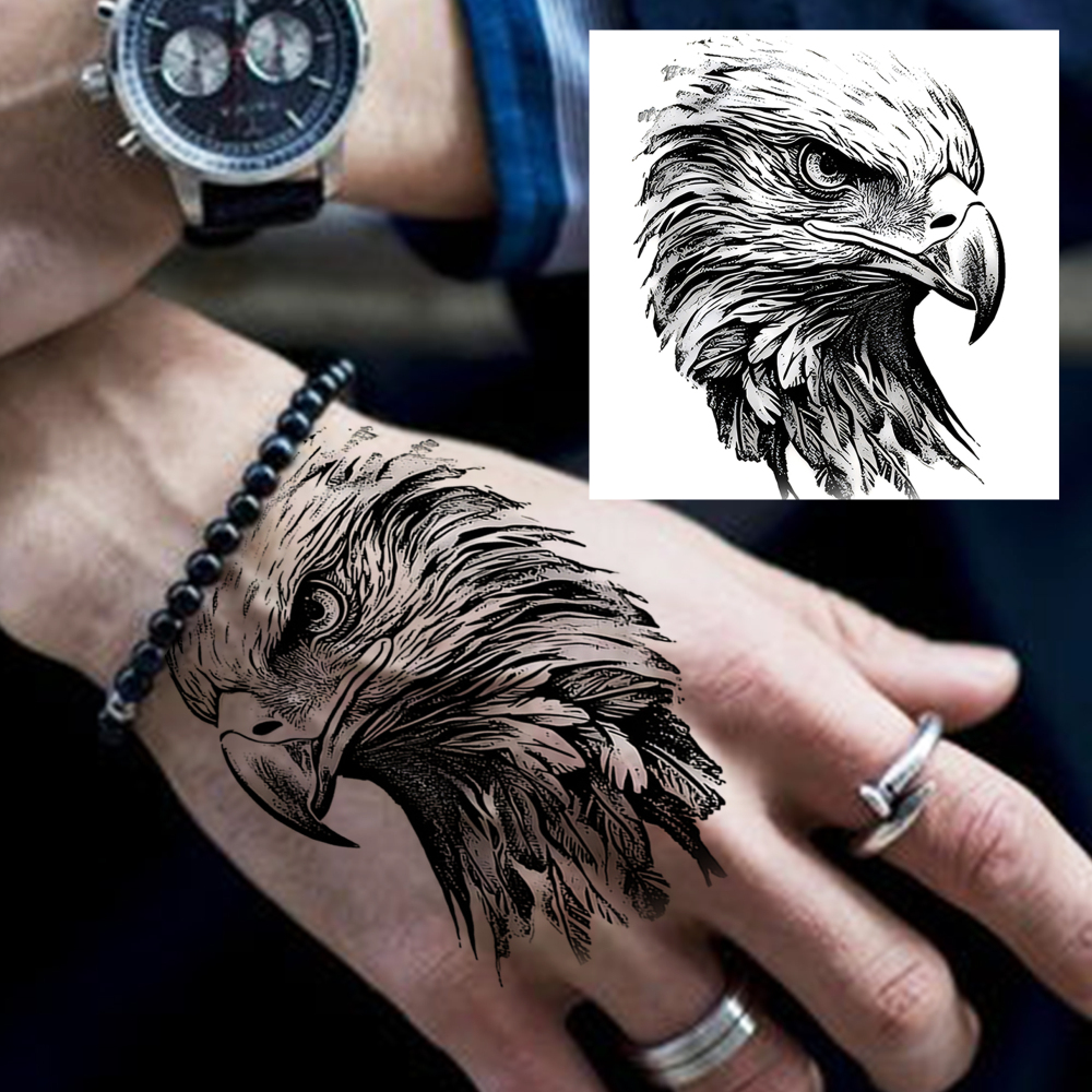 1 Sheet Eagle Temporary Tattoos For Women Men Adults Hands Finger Foot Neck Clavicle Legs Forearm Shank Arm Body Art Makeup, Semi Permanent Temp Fake Tattoo Stickers Waterproof Long Lasting Realistic Tatoos For Festival Party Accessory