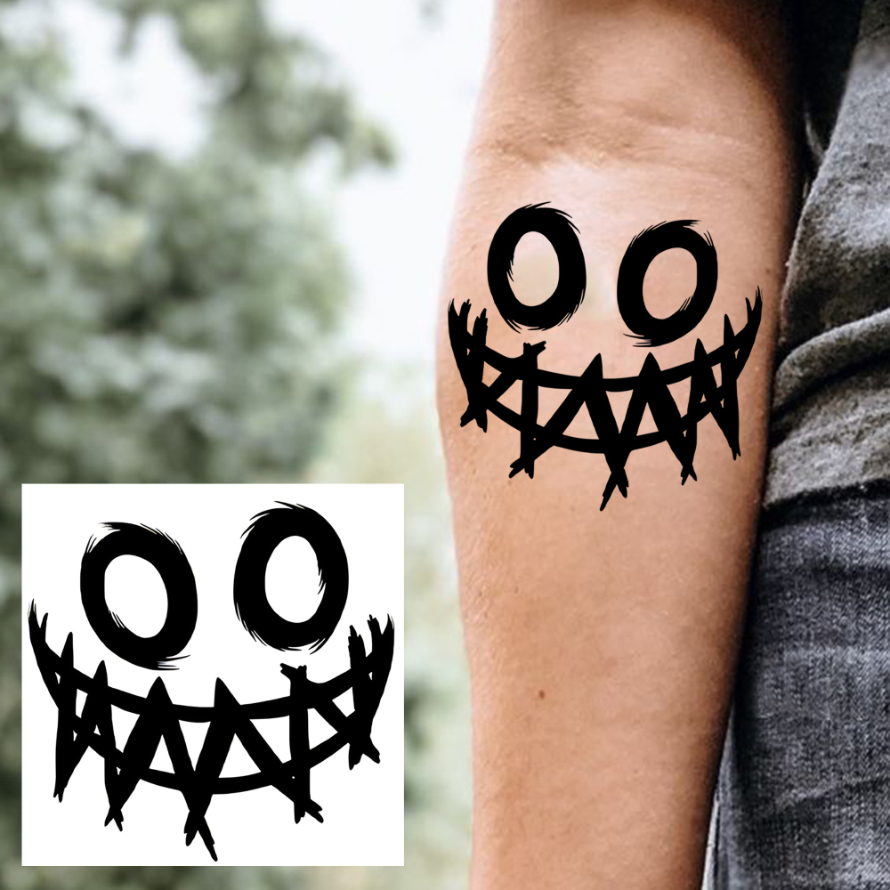 1 Sheet Smile Face Temporary Tattoos For Women Men Adults Hands Finger Foot Neck Clavicle Legs Forearm Shank Arm Body Art Makeup, Semi Permanent Temp Fake Tattoo Stickers Waterproof Long Lasting Realistic Tatoos For Festival Party Accessory