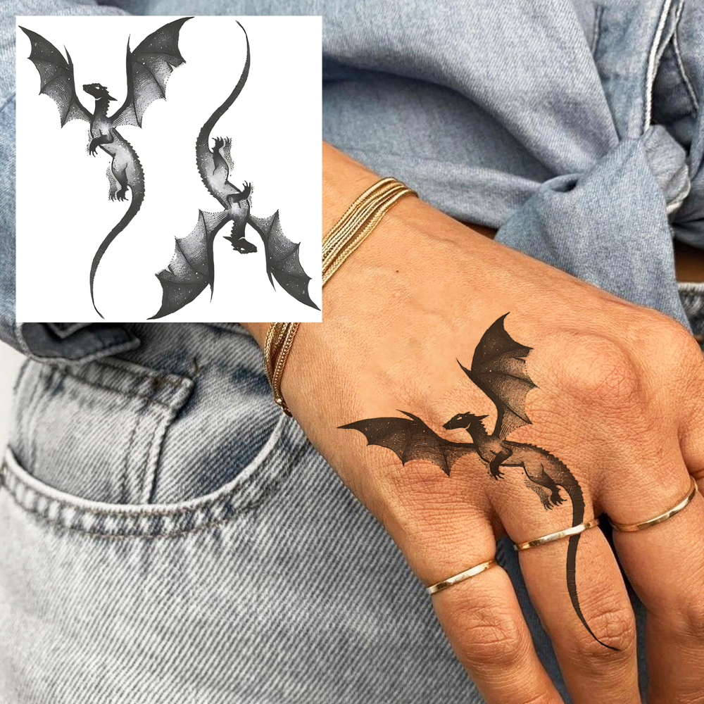 1 Sheet Dragon Temporary Tattoos For Women Men Adults Hands Finger Foot Neck Clavicle Legs Forearm Shank Arm Body Art Makeup, Semi Permanent Temp Fake Tattoo Stickers Waterproof Long Lasting Realistic Tatoos For Festival Party Accessory