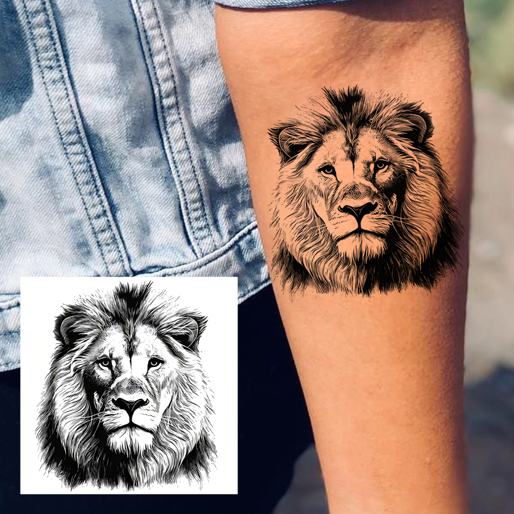 1 Sheet Lion Temporary Tattoos For Women Men Adults Hands Finger Foot Neck Clavicle Legs Forearm Shank Arm Body Art Makeup, Semi Permanent Temp Fake Tattoo Stickers Waterproof Long Lasting Realistic Tatoos For Festival Party Accessory