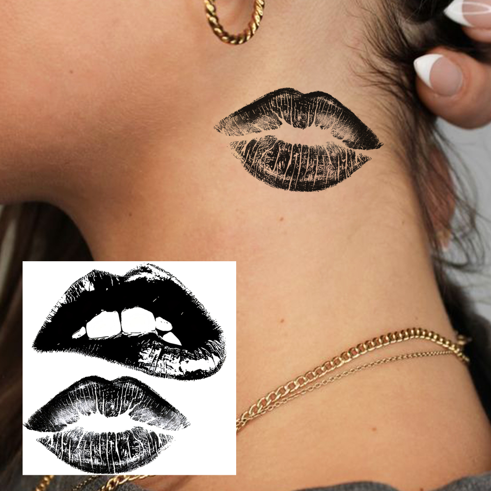 1 Sheet Lips Temporary Tattoos For Women Men Adults Hands Finger Foot Neck Clavicle Legs Forearm Shank Arm Body Art Makeup, Semi Permanent Temp Fake Tattoo Stickers Waterproof Long Lasting Realistic Tatoos For Festival Party Accessory