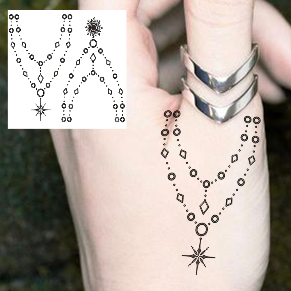 1 Sheet Pendant Jewelry Temporary Tattoos For Women Men Adults Hands Finger Foot Neck Clavicle Legs Forearm Shank Arm Body Art Makeup, Semi Permanent Temp Fake Tattoo Stickers Waterproof Long Lasting Realistic Tatoos For Festival Party Accessory