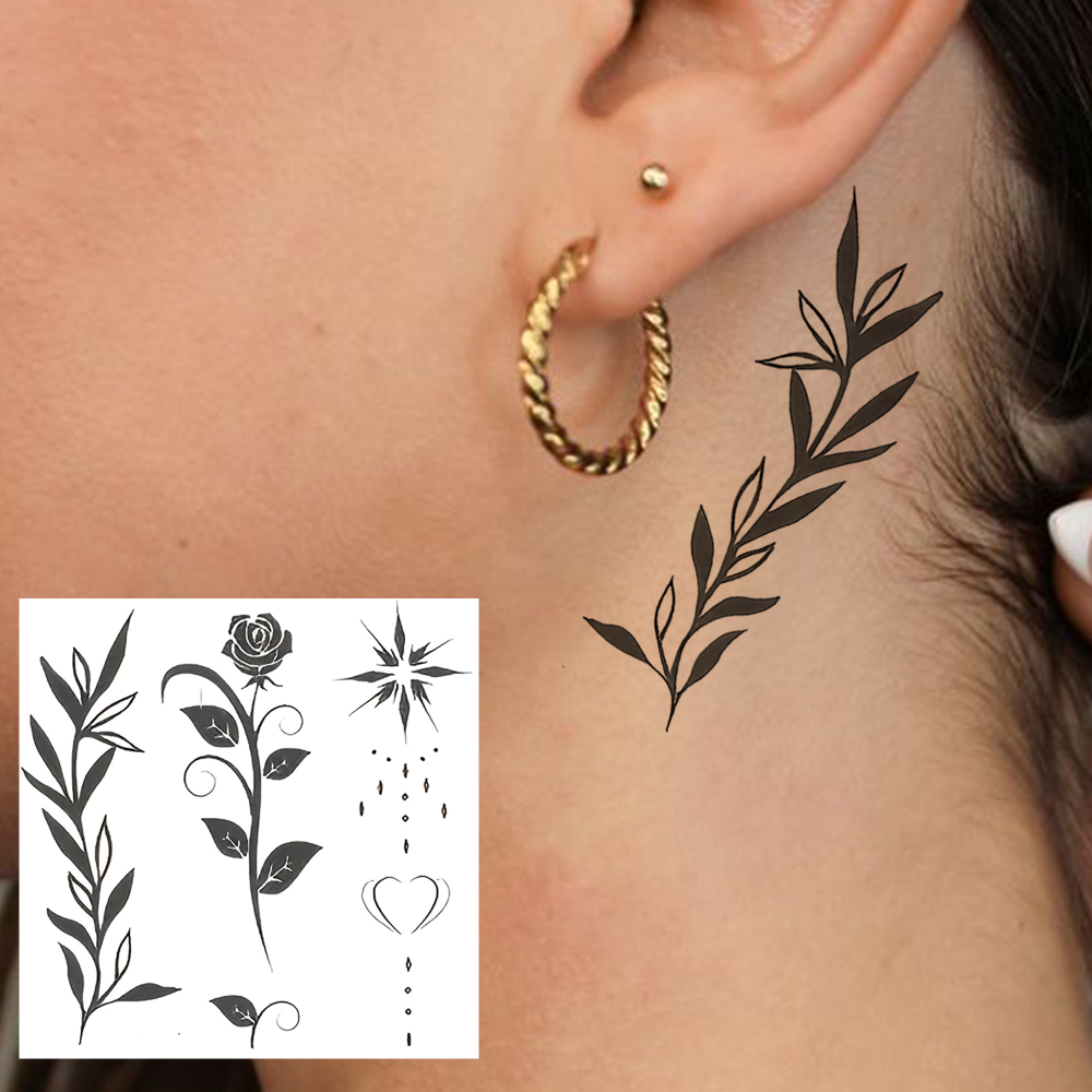 1 Sheet Flower Leaf Temporary Tattoos For Women Men Adults Hands Finger Foot Neck Clavicle Legs Forearm Shank Arm Body Art Makeup, Semi Permanent Temp Fake Tattoo Stickers Waterproof Long Lasting Realistic Tatoos For Festival Party Accessory