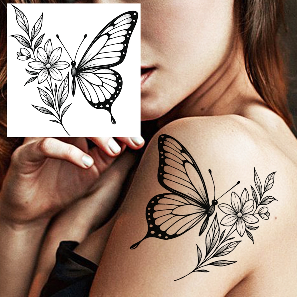 1 Sheet Butterfly Temporary Tattoos For Women Men Adults Hands Finger Foot Neck Clavicle Legs Forearm Shank Arm Body Art Makeup, Semi Permanent Temp Fake Tattoo Stickers Waterproof Long Lasting Realistic Tatoos For Festival Party Accessory