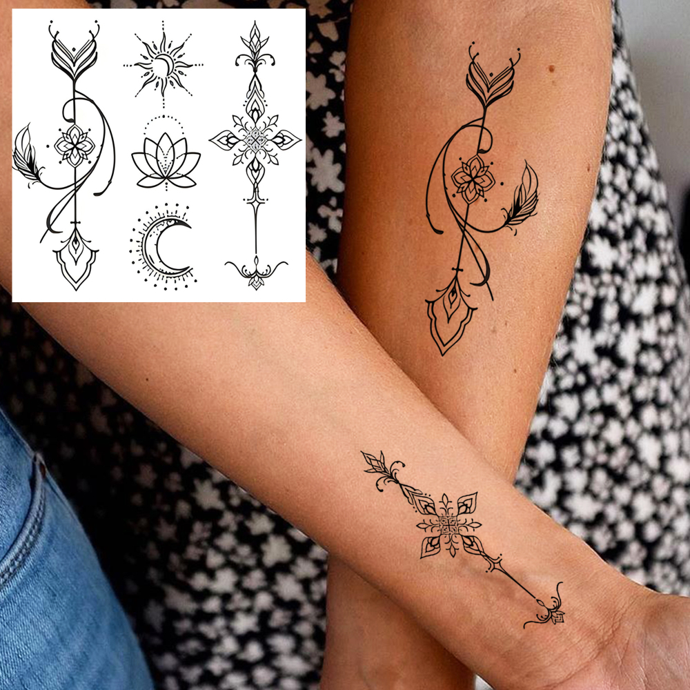 1 Sheet Arrow Temporary Tattoos For Women Men Adults Hands Finger Foot Neck Clavicle Legs Forearm Shank Arm Body Art Makeup, Semi Permanent Temp Fake Tattoo Stickers Waterproof Long Lasting Realistic Tatoos For Festival Party Accessory