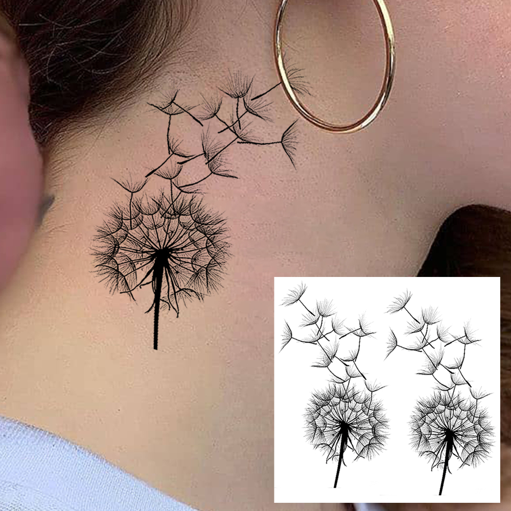 1 Sheet Dandelion Temporary Tattoos For Women Men Adults Hands Finger Foot Neck Clavicle Legs Forearm Shank Arm Body Art Makeup, Semi Permanent Temp Fake Tattoo Stickers Waterproof Long Lasting Realistic Tatoos For Festival Party Accessory