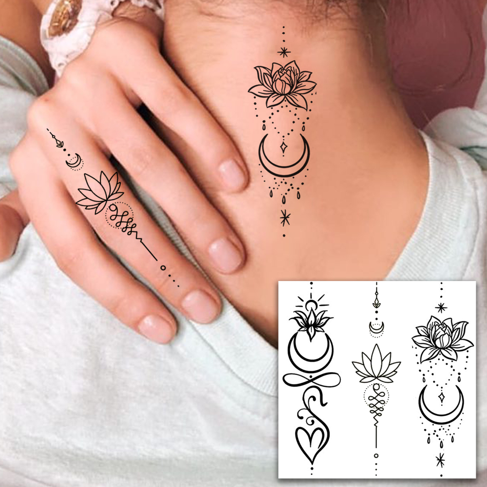 1 Sheet Lotus Temporary Tattoos For Women Men Adults Hands Finger Foot Neck Clavicle Legs Forearm Shank Arm Body Art Makeup, Semi Permanent Temp Fake Tattoo Stickers Waterproof Long Lasting Realistic Tatoos For Festival Party Accessory