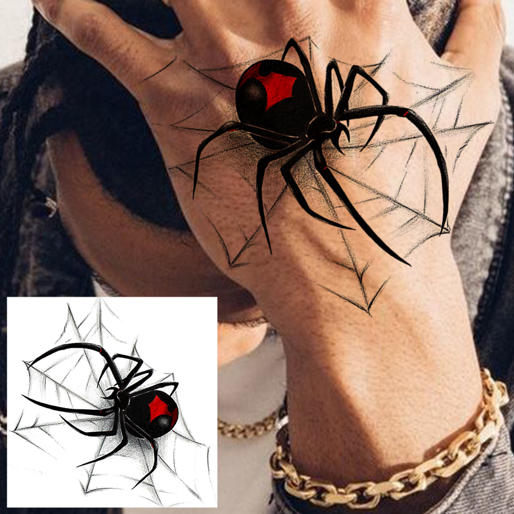 1 Sheet Spider Temporary Tattoos For Women Men Adults Hands Finger Foot Neck Clavicle Legs Forearm Shank Arm Body Art Makeup, Semi Permanent Temp Fake Tattoo Stickers Waterproof Long Lasting Realistic Tatoos For Festival Party Accessory