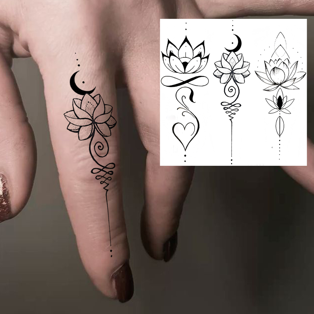 1 Sheet Lotus moon Temporary Tattoos For Women Men Adults Hands Finger Foot Neck Clavicle Legs Forearm Shank Arm Body Art Makeup, Semi Permanent Temp Fake Tattoo Stickers Waterproof Long Lasting Realistic Tatoos For Festival Party Accessory