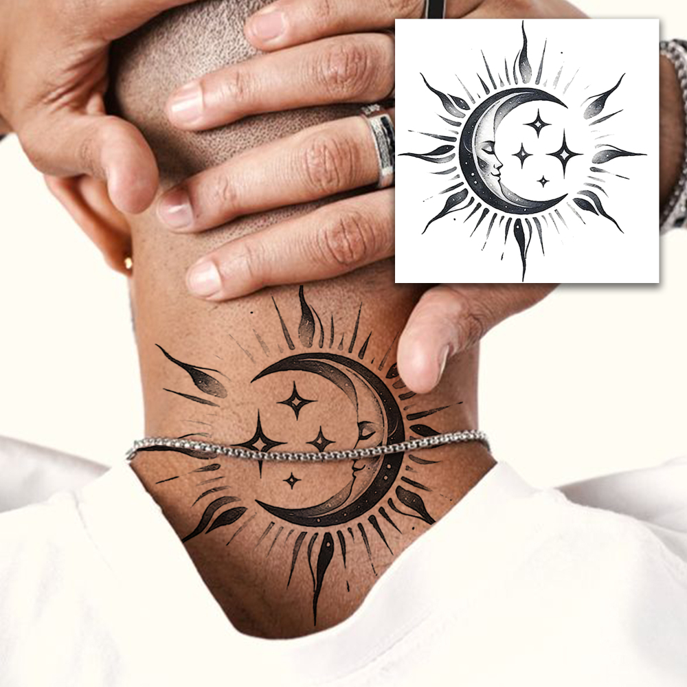 1 Sheet Moon Temporary Tattoos For Women Men Adults Hands Finger Foot Neck Clavicle Legs Forearm Shank Arm Body Art Makeup, Semi Permanent Temp Fake Tattoo Stickers Waterproof Long Lasting Realistic Tatoos For Festival Party Accessory