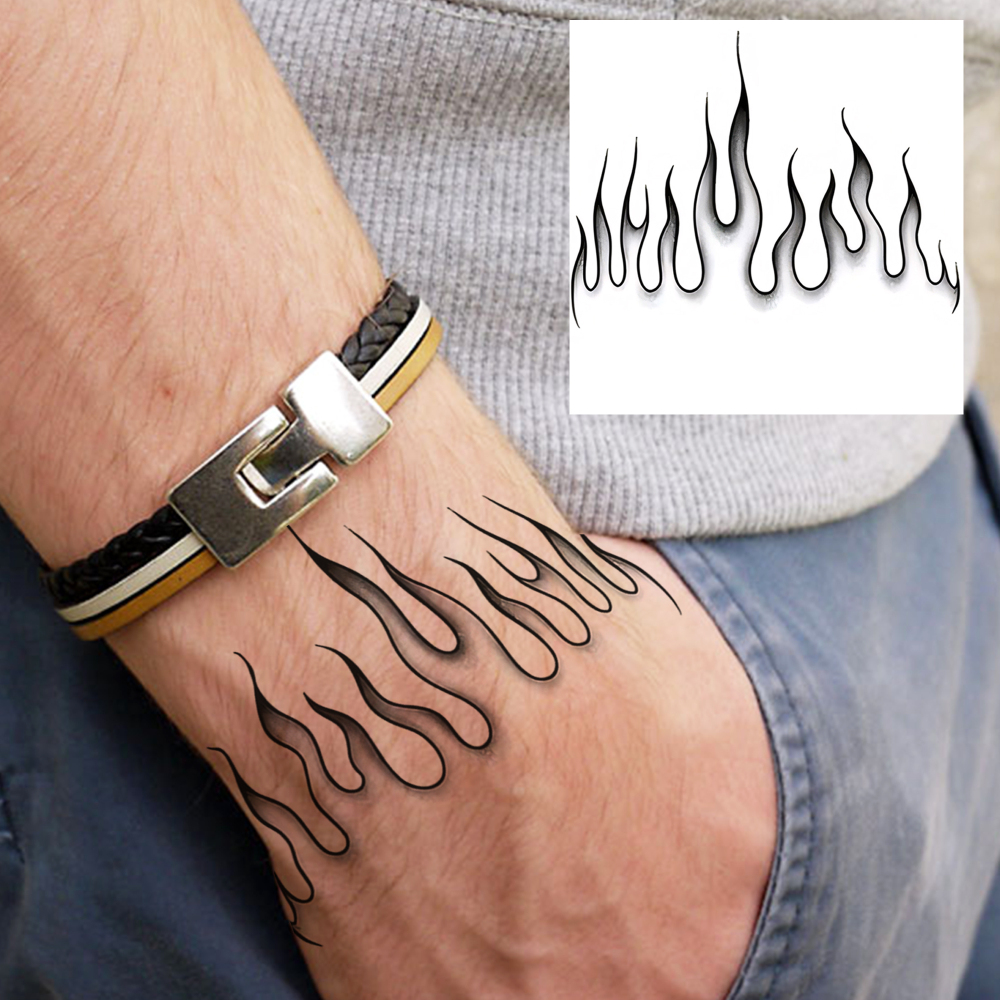 1 Sheet Fire Temporary Tattoos For Women Men Adults Hands Finger Foot Neck Clavicle Legs Forearm Shank Arm Body Art Makeup, Semi Permanent Temp Fake Tattoo Stickers Waterproof Long Lasting Realistic Tatoos For Festival Party Accessory