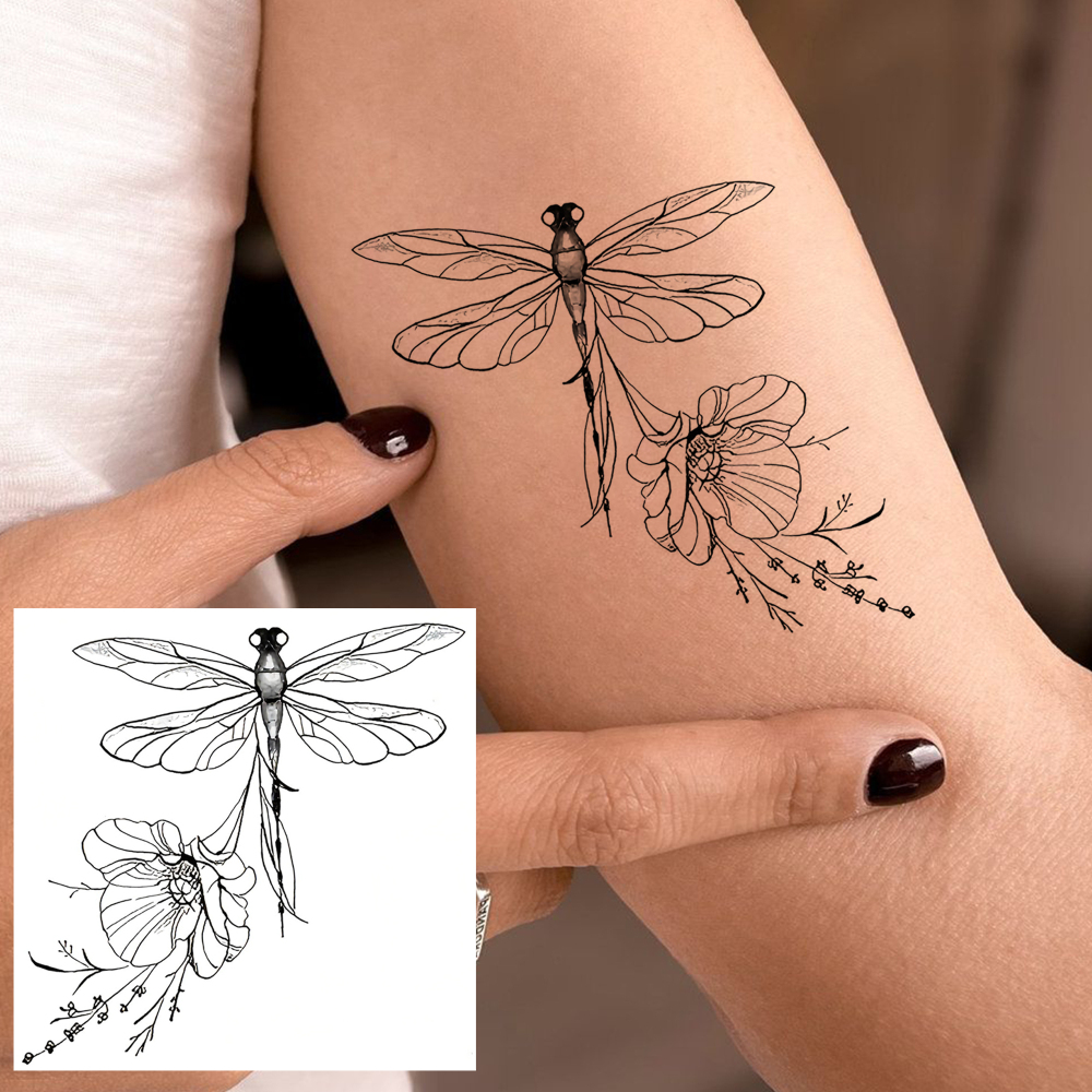 1 Sheet Dragonfly Temporary Tattoos For Women Men Adults Hands Finger Foot Neck Clavicle Legs Forearm Shank Arm Body Art Makeup, Semi Permanent Temp Fake Tattoo Stickers Waterproof Long Lasting Realistic Tatoos For Festival Party Accessory