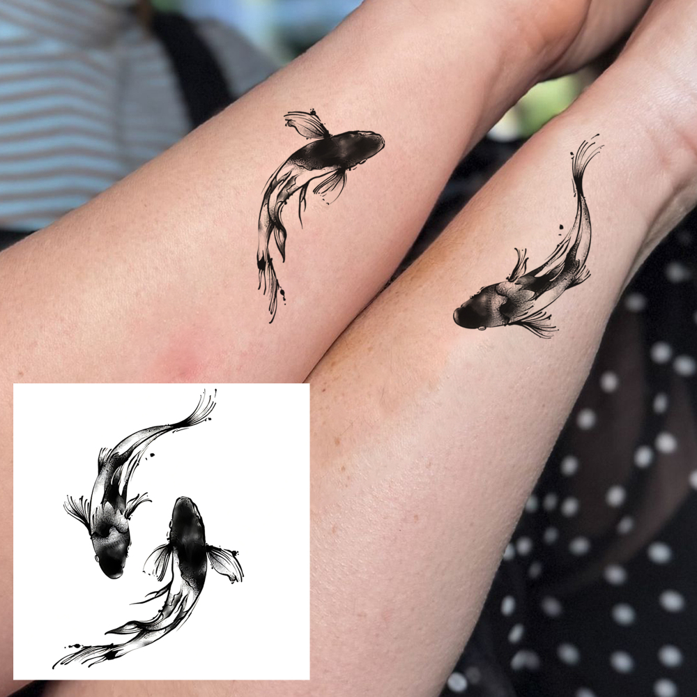 1 Sheet Fish Carp Temporary Tattoos For Women Men Adults Hands Finger Foot Neck Clavicle Legs Forearm Shank Arm Body Art Makeup, Semi Permanent Temp Fake Tattoo Stickers Waterproof Long Lasting Realistic Tatoos For Festival Party Accessory