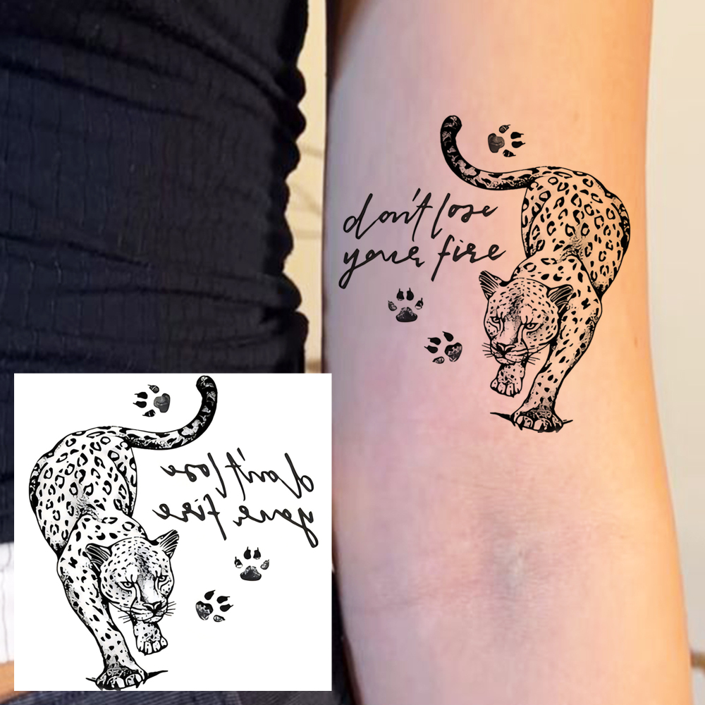 1 Sheet leopard Temporary Tattoos For Women Men Adults Hands Finger Foot Neck Clavicle Legs Forearm Shank Arm Body Art Makeup, Semi Permanent Temp Fake Tattoo Stickers Waterproof Long Lasting Realistic Tatoos For Festival Party Accessory