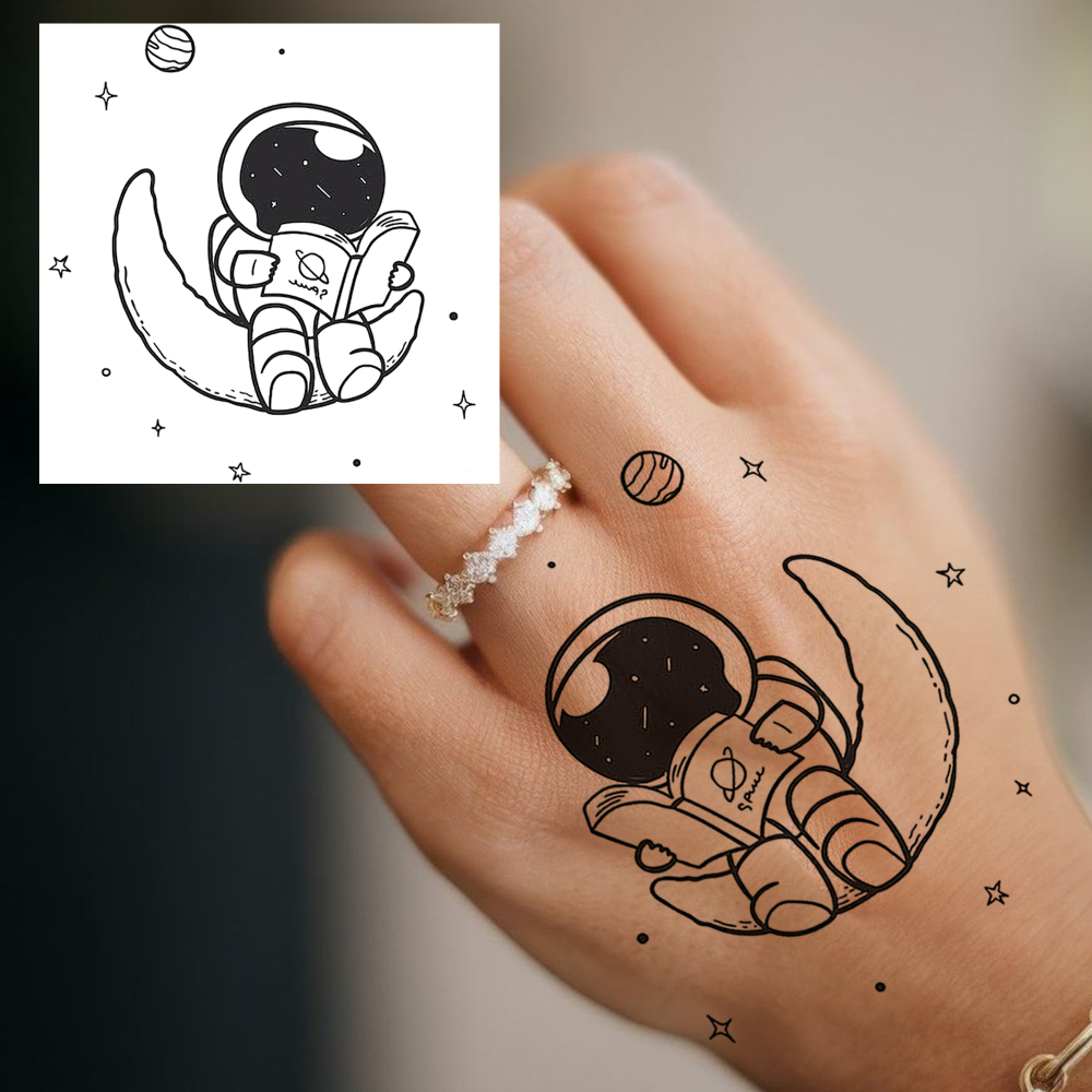 1 Sheet Y2K astronaut Temporary Tattoos For Women Men Adults Hands Finger Foot Neck Clavicle Legs Forearm Shank Arm Body Art Makeup, Semi Permanent Temp Fake Tattoo Stickers Waterproof Long Lasting Realistic Tatoos For Festival Party Accessory