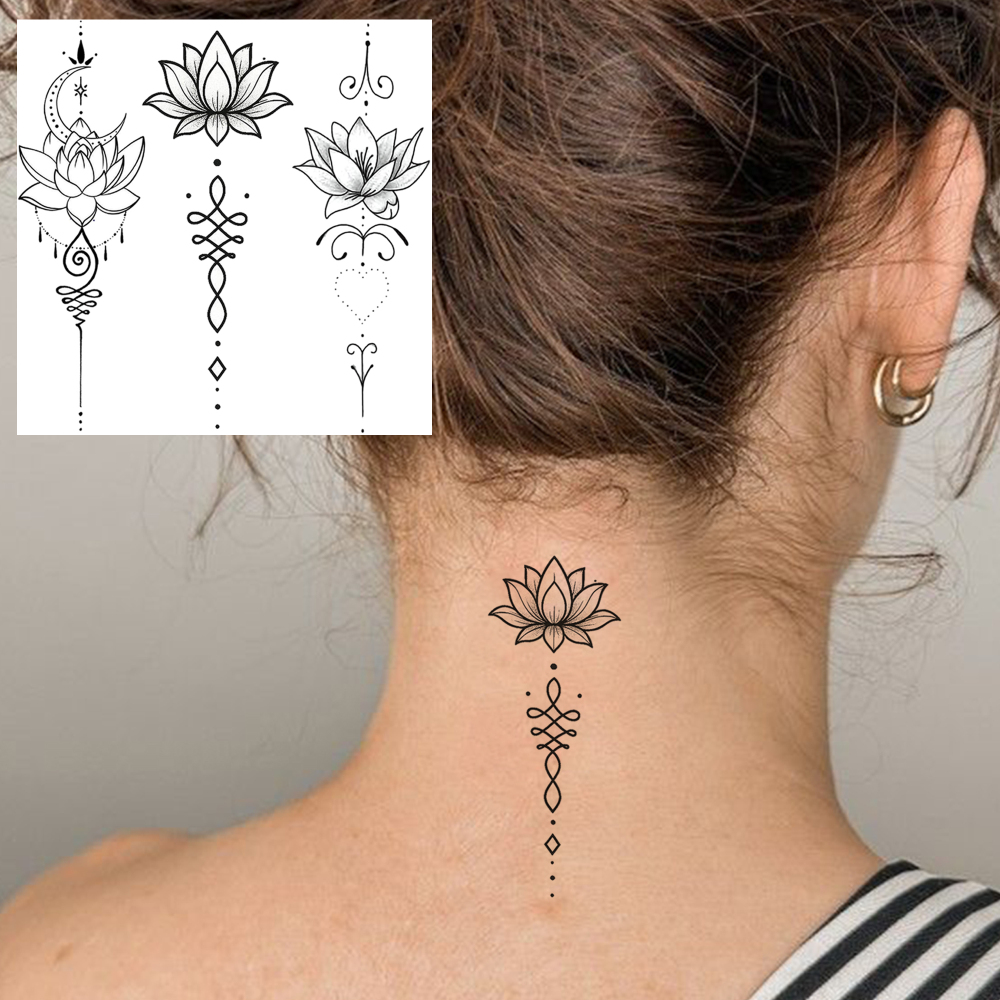 1 Sheet Lotus Temporary Tattoos For Women Men Adults Hands Finger Foot Neck Clavicle Legs Forearm Shank Arm Body Art Makeup, Semi Permanent Temp Fake Tattoo Stickers Waterproof Long Lasting Realistic Tatoos For Festival Party Accessory