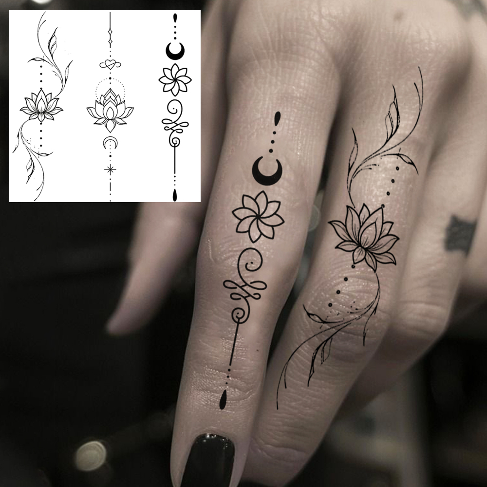 1 Sheet Lotus Temporary Tattoos For Women Men Adults Hands Finger Foot Neck Clavicle Legs Forearm Shank Arm Body Art Makeup, Semi Permanent Temp Fake Tattoo Stickers Waterproof Long Lasting Realistic Tatoos For Festival Party Accessory
