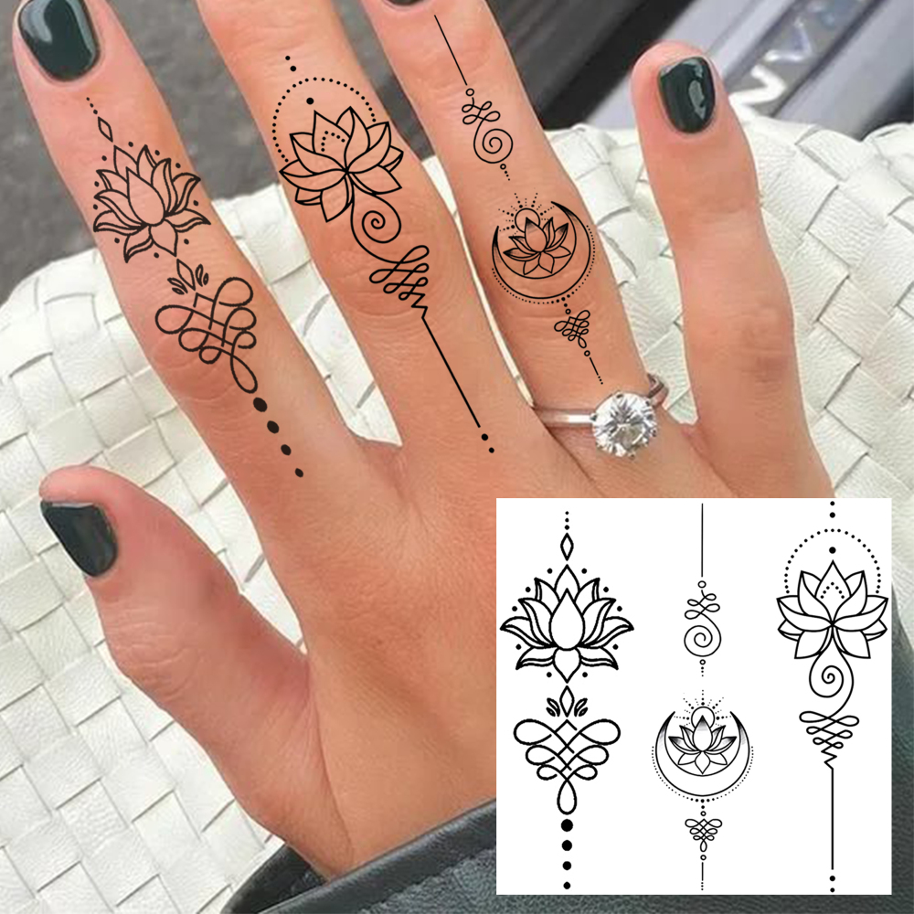 1 Sheet Lotus Temporary Tattoos For Women Men Adults Hands Finger Foot Neck Clavicle Legs Forearm Shank Arm Body Art Makeup, Semi Permanent Temp Fake Tattoo Stickers Waterproof Long Lasting Realistic Tatoos For Festival Party Accessory