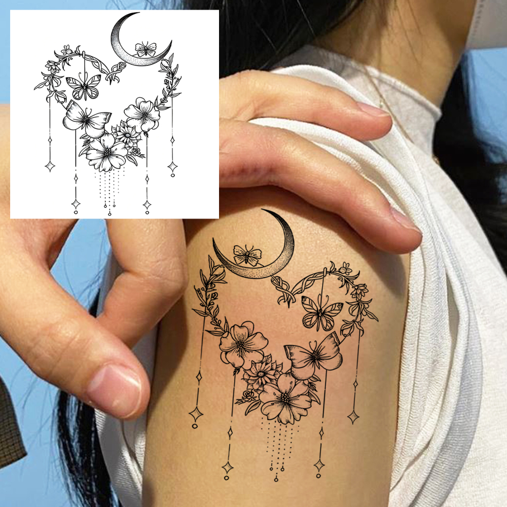 1 Sheet Heart Flower Temporary Tattoos For Women Men Adults Hands Finger Foot Neck Clavicle Legs Forearm Shank Arm Body Art Makeup, Semi Permanent Temp Fake Tattoo Stickers Waterproof Long Lasting Realistic Tatoos For Festival Party Accessory