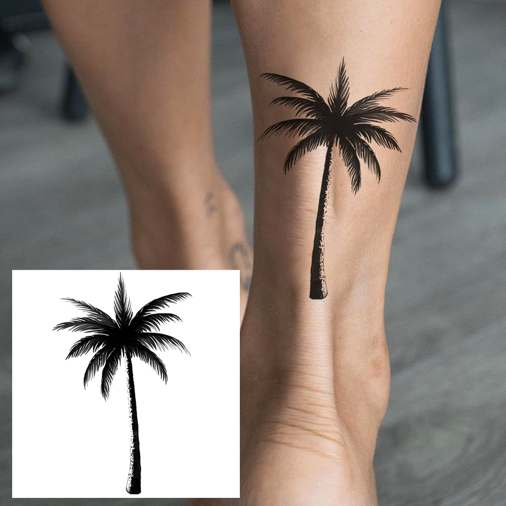 1 Sheet coconut trees Temporary Tattoos For Women Men Adults Hands Finger Foot Neck Clavicle Legs Forearm Shank Arm Body Art Makeup, Semi Permanent Temp Fake Tattoo Stickers Waterproof Long Lasting Realistic Tatoos For Festival Party Accessory