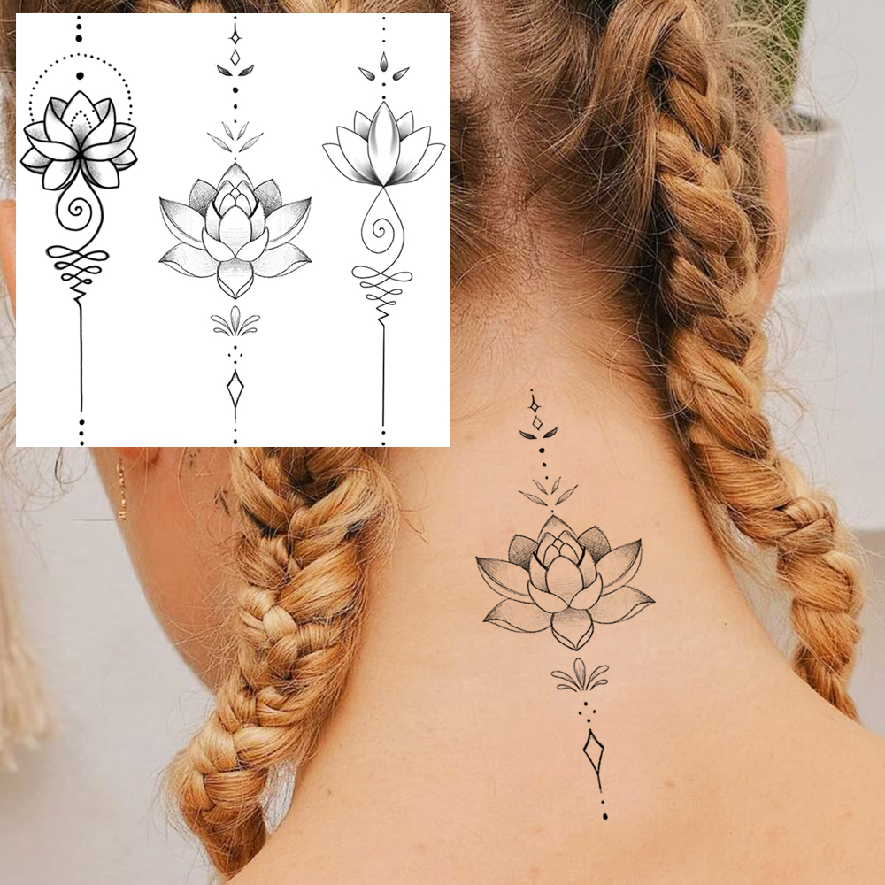 1 Sheet Lotus Temporary Tattoos For Women Men Adults Hands Finger Foot Neck Clavicle Legs Forearm Shank Arm Body Art Makeup, Semi Permanent Temp Fake Tattoo Stickers Waterproof Long Lasting Realistic Tatoos For Festival Party Accessory