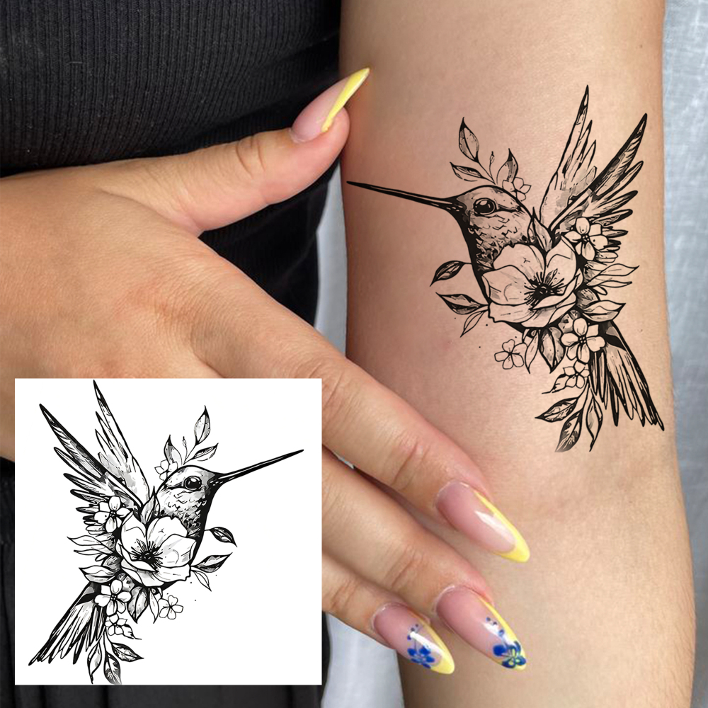 1 Sheet Hummingbird Temporary Tattoos For Women Men Adults Hands Finger Foot Neck Clavicle Legs Forearm Shank Arm Body Art Makeup, Semi Permanent Temp Fake Tattoo Stickers Waterproof Long Lasting Realistic Tatoos For Festival Party Accessory