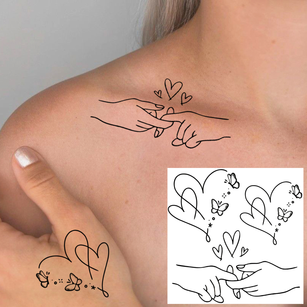 1 Sheet Love Family Temporary Tattoos For Women Men Adults Hands Finger Foot Neck Clavicle Legs Forearm Shank Arm Body Art Makeup, Semi Permanent Temp Fake Tattoo Stickers Waterproof Long Lasting Realistic Tatoos For Festival Party Accessory