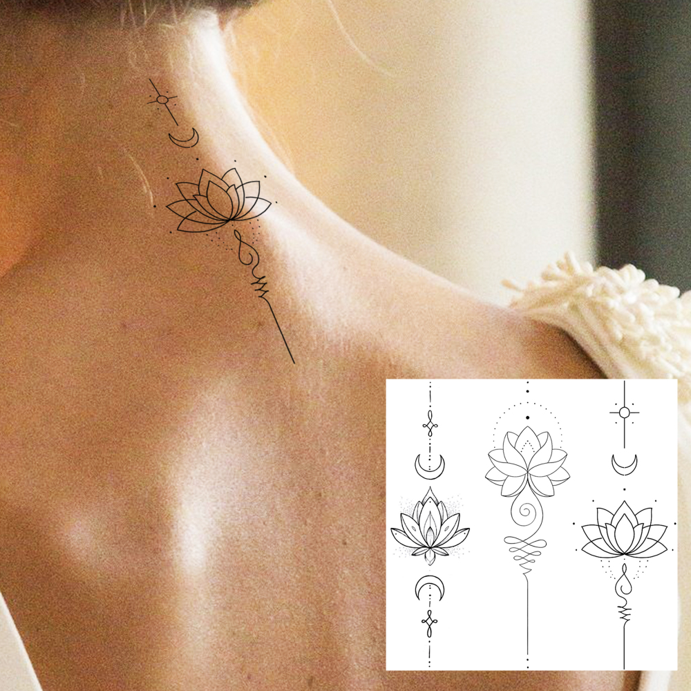 1 Sheet Lotus Flower Temporary Tattoos For Women Men Adults Hands Finger Foot Neck Clavicle Legs Forearm Shank Arm Body Art Makeup, Semi Permanent Temp Fake Tattoo Stickers Waterproof Long Lasting Realistic Tatoos For Festival Party Accessory