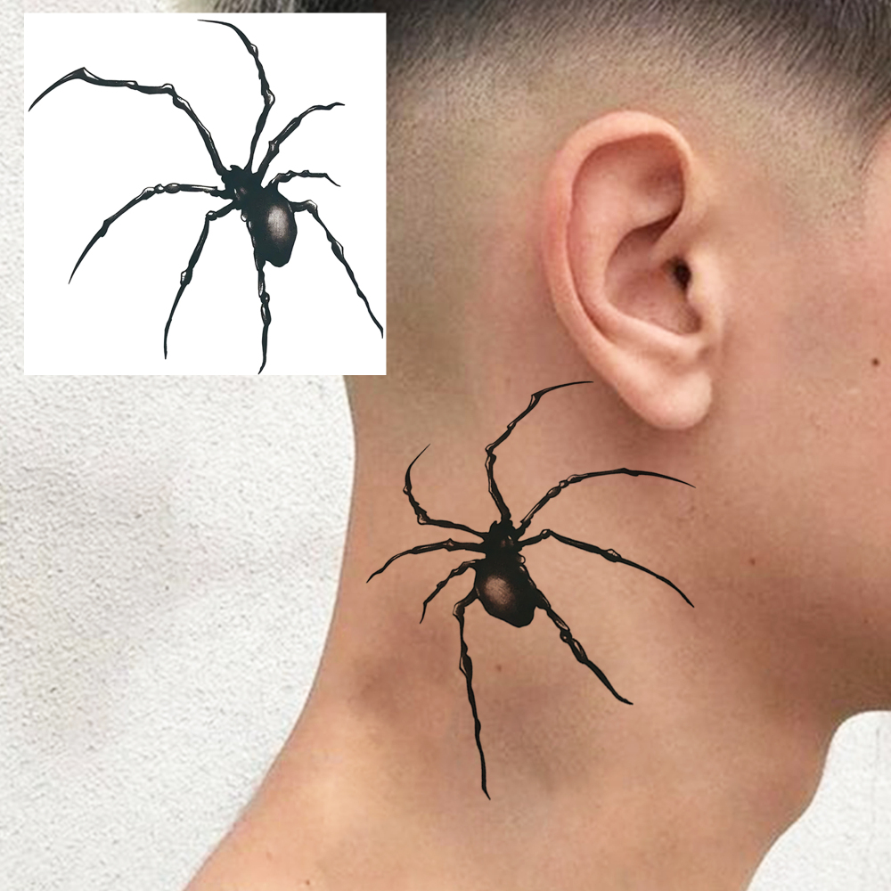 1 Sheet Spider Temporary Tattoos For Women Men Adults Hands Finger Foot Neck Clavicle Legs Forearm Shank Arm Body Art Makeup, Semi Permanent Temp Fake Tattoo Stickers Waterproof Long Lasting Realistic Tatoos For Festival Party Accessory