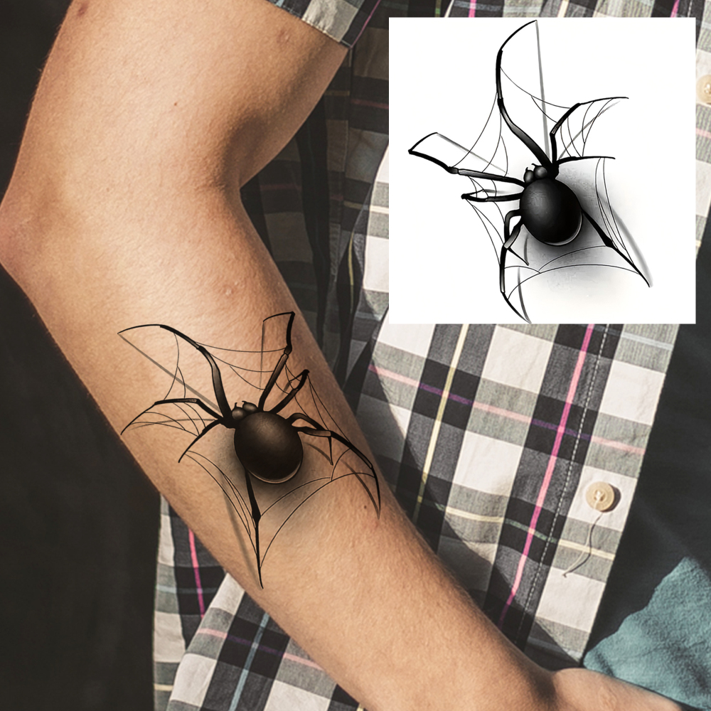 1 Sheet Spider Temporary Tattoos For Women Men Adults Hands Finger Foot Neck Clavicle Legs Forearm Shank Arm Body Art Makeup, Semi Permanent Temp Fake Tattoo Stickers Waterproof Long Lasting Realistic Tatoos For Festival Party Accessory