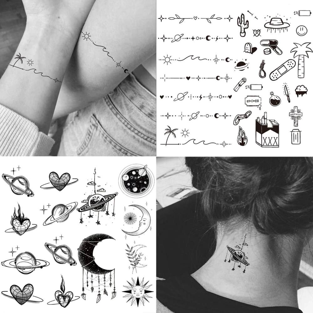 15 Sheets Cute Y2K Temporary Tattoos For Women Men Adults Hands Finger Foot Neck Clavicle Legs Thigh Forearm Shank Arm Body Art Makeup, Semi Permanent Temp Fake Tattoo Stickers Waterproof Long Lasting Realistic Tatoos For Festival Party Accessory
