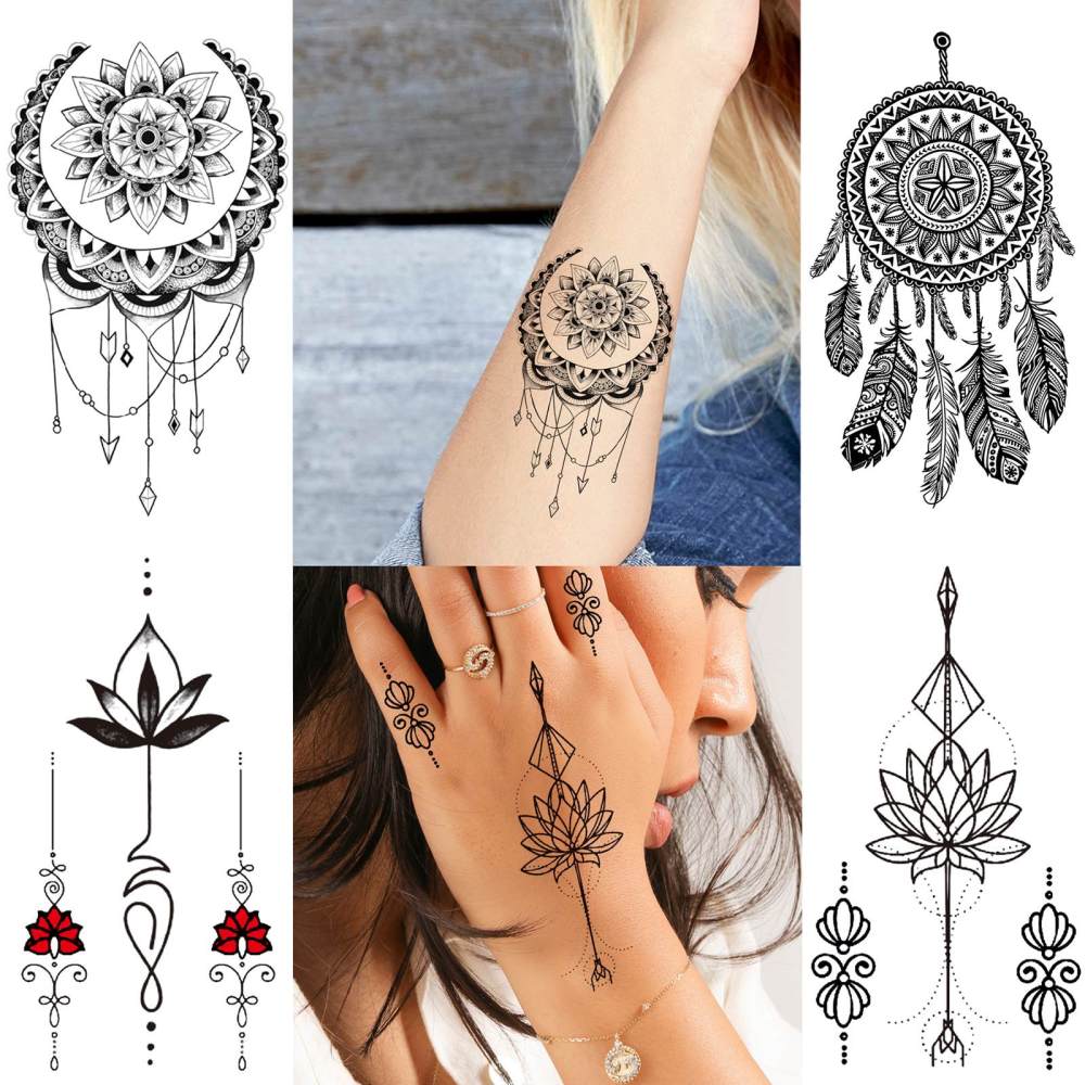 15 Sheets Cute Flower Temporary Tattoos For Women Men Adults Hands Finger Foot Neck Clavicle Legs Thigh Forearm Shank Arm Body Art Makeup, Semi Permanent Temp Fake Tattoo Stickers Waterproof Long Lasting Realistic Tatoos For Festival Party Accessory