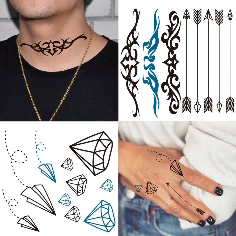 15 Sheets Cute Temporary Tattoos For Women Men Adults Hands Finger Foot Neck Clavicle Legs Thigh Forearm Shank Arm Body Art Makeup, Semi Permanent Temp Fake Tattoo Stickers Waterproof Long Lasting Realistic Tatoos For Festival Party Accessory