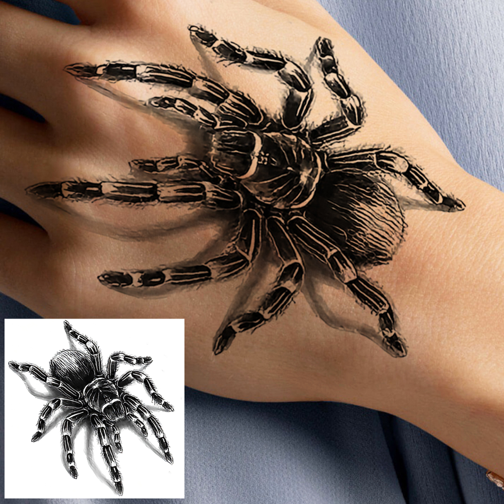 1 Sheet Spider Temporary Tattoos For Women Men Adults Hands Finger Foot Neck Clavicle Legs Forearm Shank Arm Body Art Makeup, Semi Permanent Temp Fake Tattoo Stickers Waterproof Long Lasting Realistic Tatoos For Festival Party Accessory