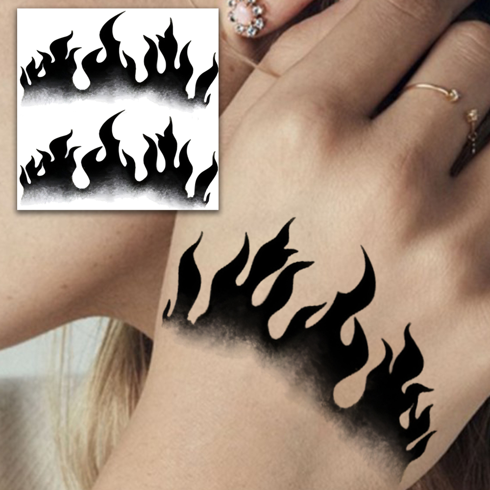 1 Sheet Fire Temporary Tattoos For Women Men Adults Hands Finger Foot Neck Clavicle Legs Forearm Shank Arm Body Art Makeup, Semi Permanent Temp Fake Tattoo Stickers Waterproof Long Lasting Realistic Tatoos For Festival Party Accessory