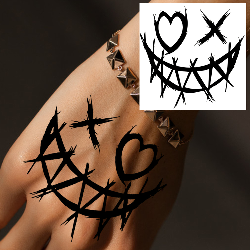 1 Sheet Smile Temporary Tattoos For Women Men Adults Hands Finger Foot Neck Clavicle Legs Forearm Shank Arm Body Art Makeup, Semi Permanent Temp Fake Tattoo Stickers Waterproof Long Lasting Realistic Tatoos For Festival Party Accessory