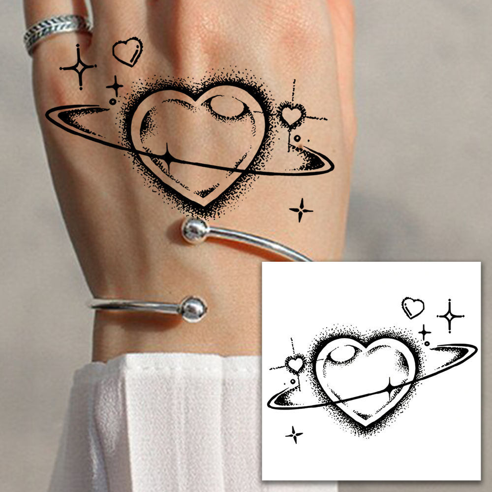 1 Sheet Heart Temporary Tattoos For Women Men Adults Hands Finger Foot Neck Clavicle Legs Forearm Shank Arm Body Art Makeup, Semi Permanent Temp Fake Tattoo Stickers Waterproof Long Lasting Realistic Tatoos For Festival Party Accessory