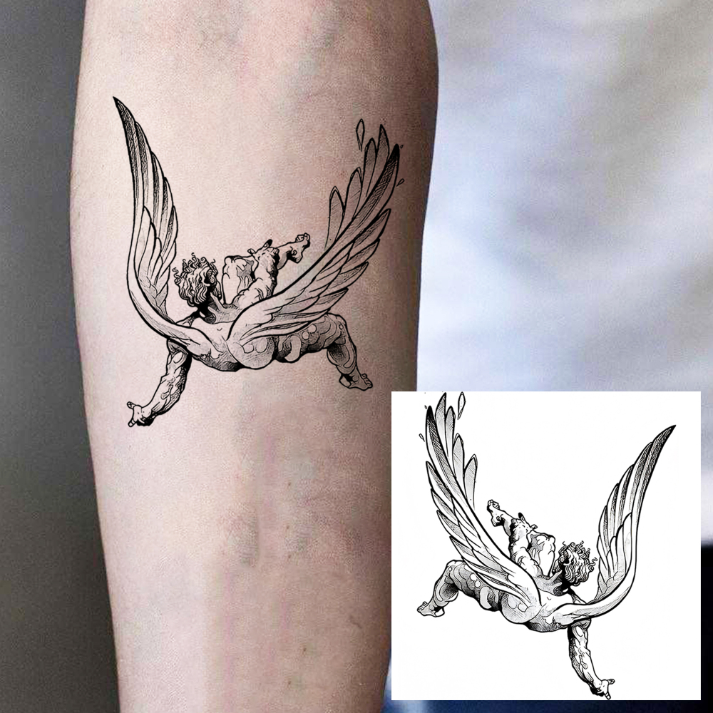 1 Sheet Angel Temporary Tattoos For Women Men Adults Hands Finger Foot Neck Clavicle Legs Forearm Shank Arm Body Art Makeup, Semi Permanent Temp Fake Tattoo Stickers Waterproof Long Lasting Realistic Tatoos For Festival Party Accessory