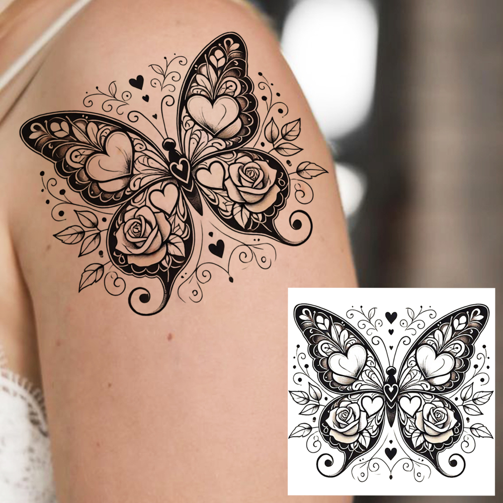 1 Sheet Butterfly Temporary Tattoos For Women Men Adults Hands Finger Foot Neck Clavicle Legs Forearm Shank Arm Body Art Makeup, Semi Permanent Temp Fake Tattoo Stickers Waterproof Long Lasting Realistic Tatoos For Festival Party Accessory
