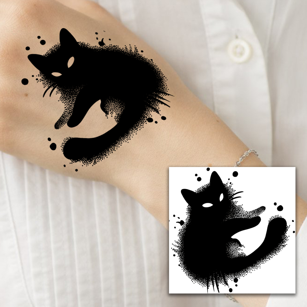 1 Sheet Cat Temporary Tattoos For Women Men Adults Hands Finger Foot Neck Clavicle Legs Forearm Shank Arm Body Art Makeup, Semi Permanent Temp Fake Tattoo Stickers Waterproof Long Lasting Realistic Tatoos For Festival Party Accessory