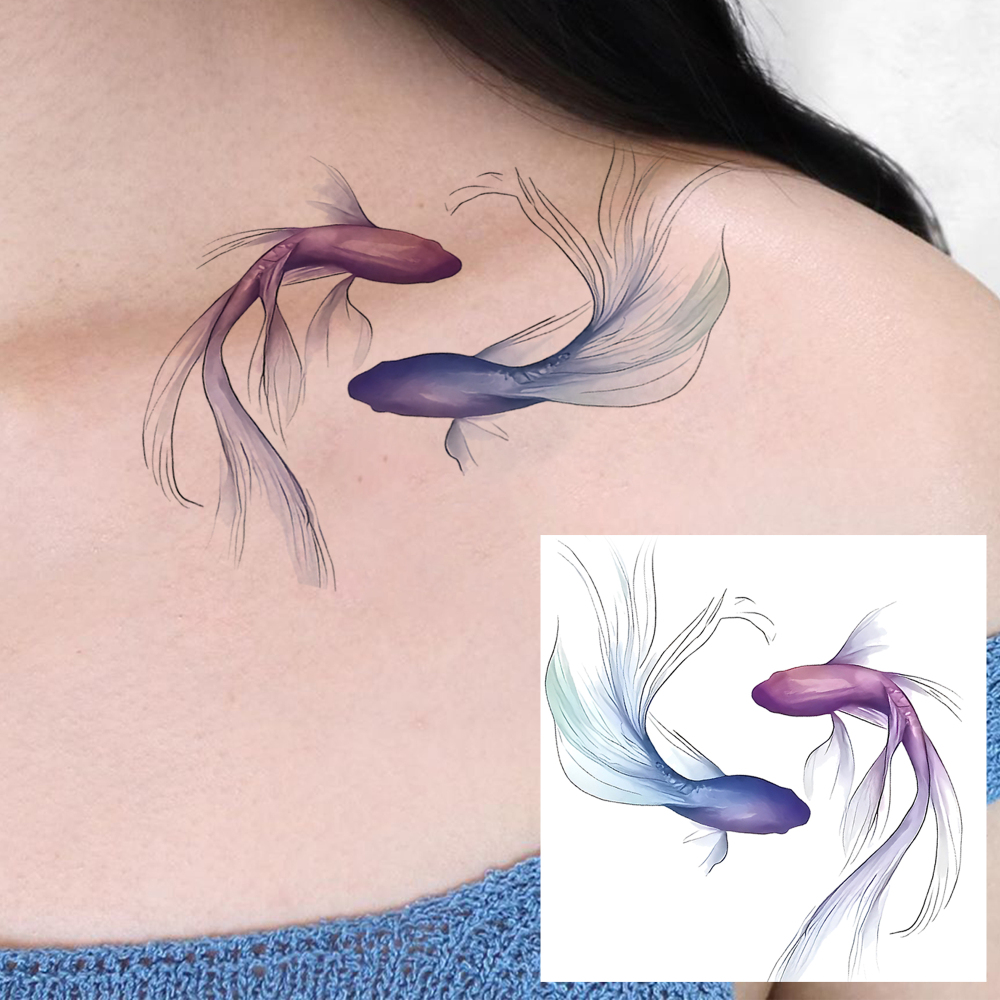 1 Sheet Fish Carp Temporary Tattoos For Women Men Adults Hands Finger Foot Neck Clavicle Legs Forearm Shank Arm Body Art Makeup, Semi Permanent Temp Fake Tattoo Stickers Waterproof Long Lasting Realistic Tatoos For Festival Party Accessory