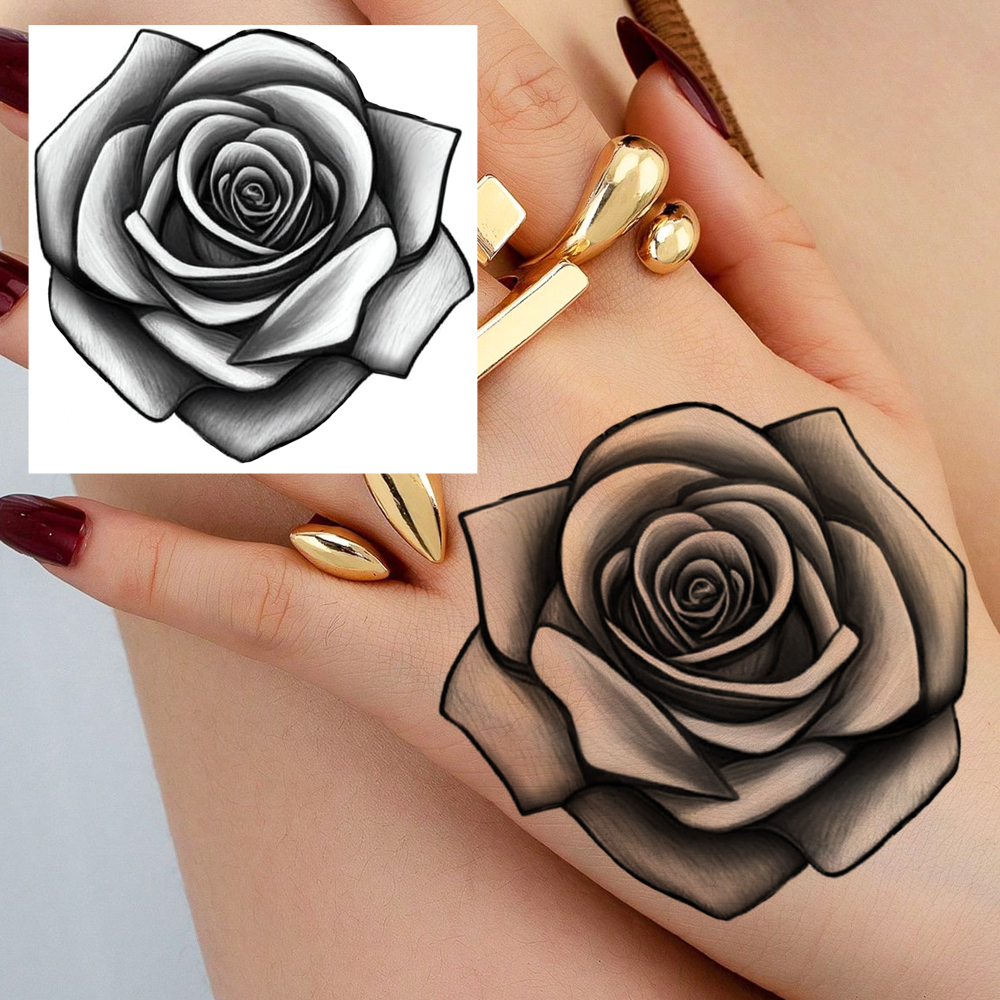 1 Sheet Flower Rose Temporary Tattoos For Women Men Adults Hands Finger Foot Neck Clavicle Legs Forearm Shank Arm Body Art Makeup, Semi Permanent Temp Fake Tattoo Stickers Waterproof Long Lasting Realistic Tatoos For Festival Party Accessory
