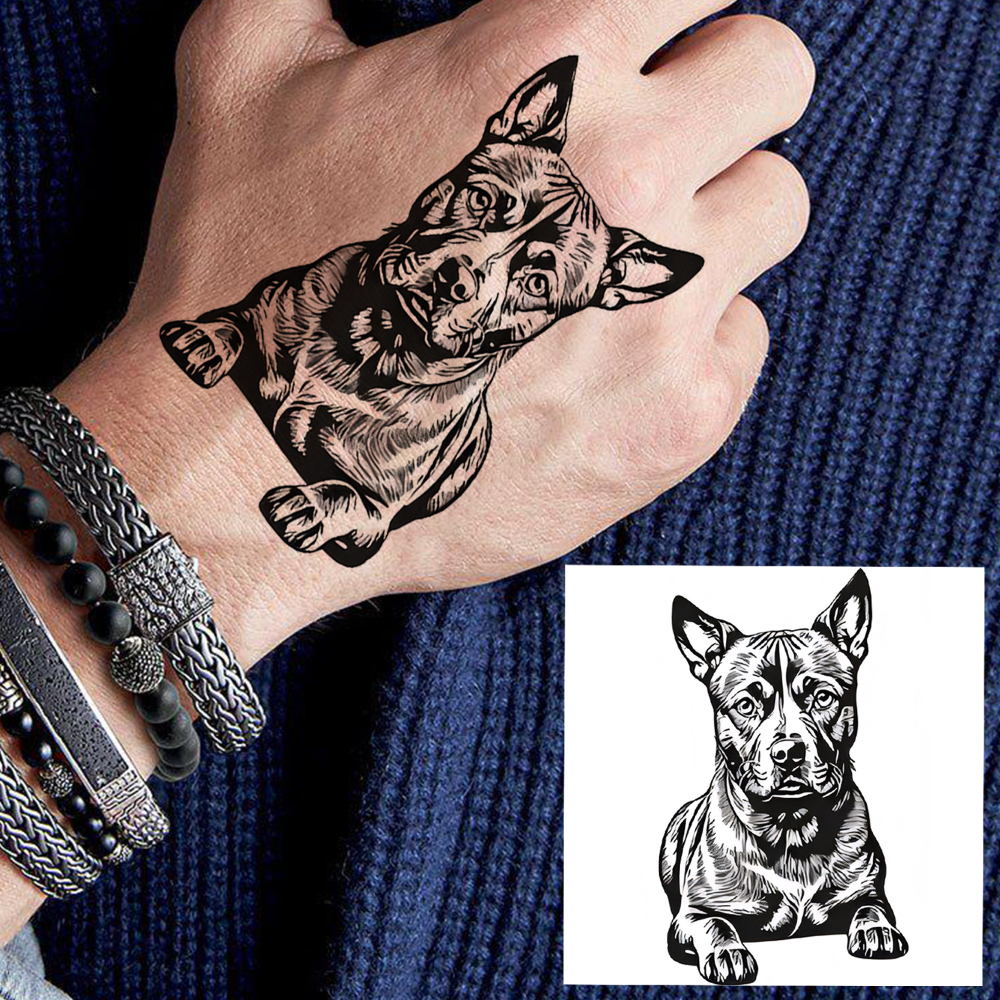 1 Sheet Dog Temporary Tattoos For Women Men Adults Hands Finger Foot Neck Clavicle Legs Forearm Shank Arm Body Art Makeup, Semi Permanent Temp Fake Tattoo Stickers Waterproof Long Lasting Realistic Tatoos For Festival Party Accessory