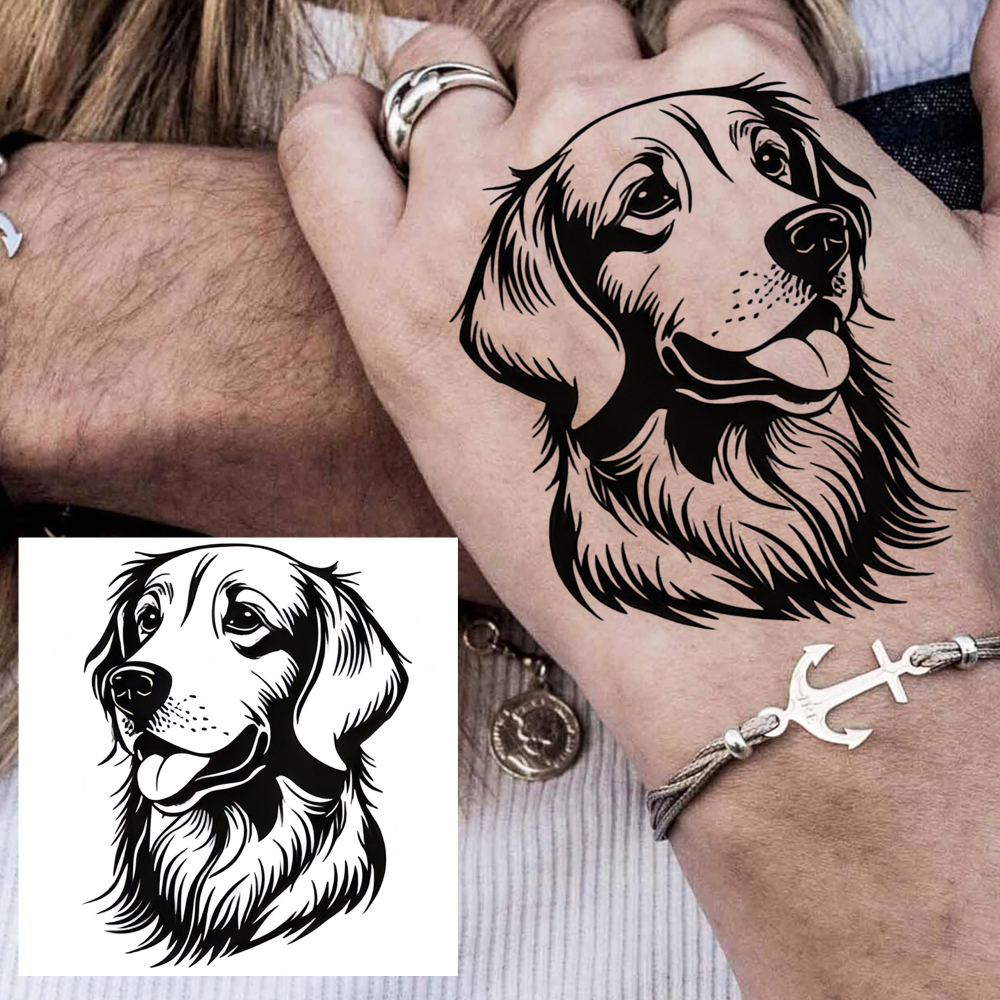 1 Sheet Dog Temporary Tattoos For Women Men Adults Hands Finger Foot Neck Clavicle Legs Forearm Shank Arm Body Art Makeup, Semi Permanent Temp Fake Tattoo Stickers Waterproof Long Lasting Realistic Tatoos For Festival Party Accessory